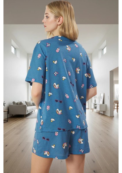 Pamuklu Unicorn Desenli Rahat Pijama Takımı Yazlık Kısa Kollu Regular Kalıp Mükemmel Uyum fiyatları