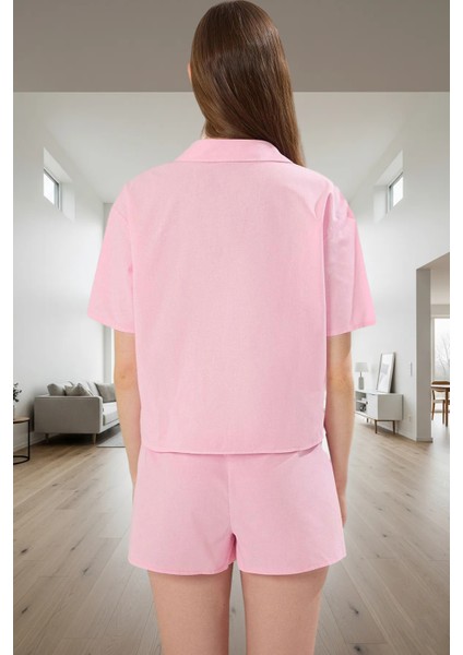 Yazlık Iki Parçalı Pamuk Pijama Takımı Brodeli Detaylı Rahat Şort Seçkin Malzeme Yüksek Kalite