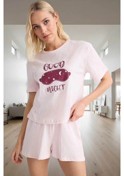 Rahat ve Şık %100 Pamuk Pijama Takımı Yaz Için Ideal 'good Night' Baskısı Zarifane Tasarım