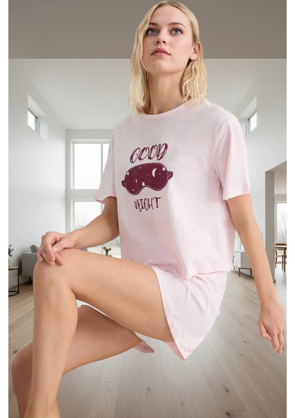 Rahat ve Şık %100 Pamuk Pijama Takımı Yaz Için Ideal 'good Night' Baskısı Zarifane Tasarım fiyatları