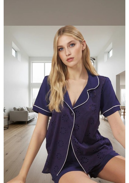 Rahat Kesim Pijama Takımı %100 Viskoz Dokuma Kumaş Şortlu Seçkin Malzeme ve Şık