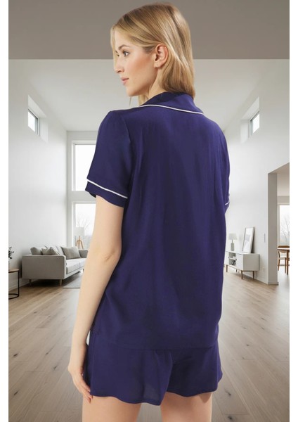 Rahat Kesim Pijama Takımı %100 Viskoz Dokuma Kumaş Şortlu Seçkin Malzeme ve Şık modelleri