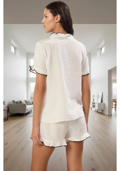 Yazlık Pamuklu Pijama Takımı Müslin Kumaş Regular Kalıp Boru Paça Şort Şık Görünüm Rahat ve modelleri