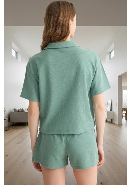 Aksesuarlı Pijama Takımı Pamuklu Waffle Kumaş Regular Fit Boru Paça Şort Yaz Için Ideal modelleri