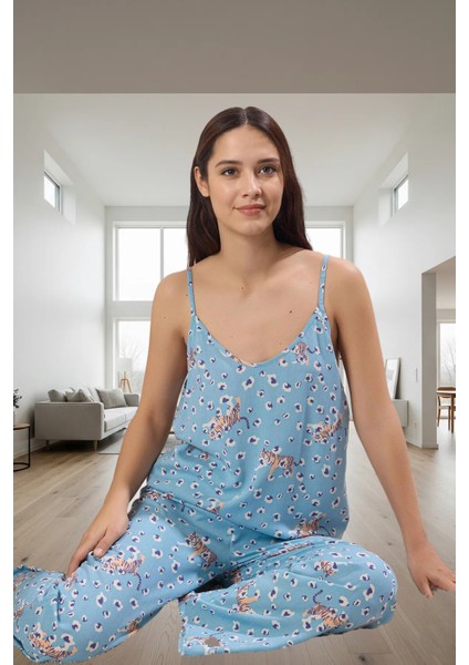 100% Viskoz Dokuma Pijama Takımı Renk Hayvan Desenli Regular Kalıp Özel Tasarım