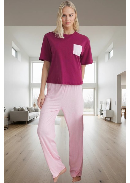 Pamuklu Örme Pijama Takımı Galaksi Desenli Regular Kalıp Günlük Kullanım Için