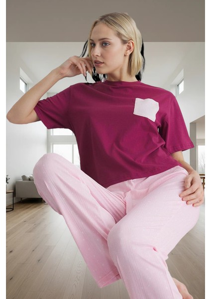 Pamuklu Örme Pijama Takımı Galaksi Desenli Regular Kalıp Günlük Kullanım Için fiyatları