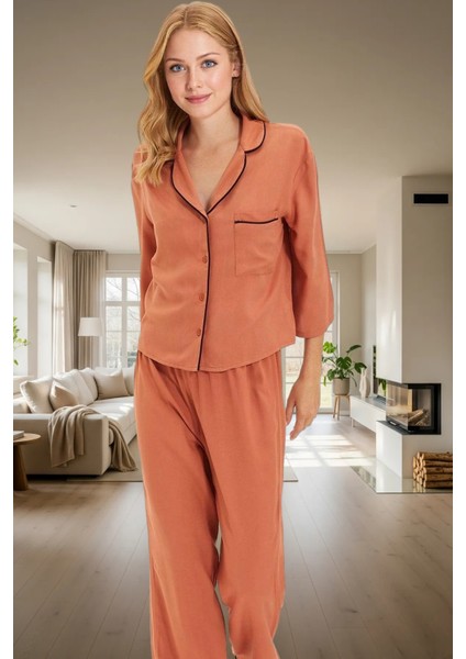 Ev Giyim Pijama Takımı Viskon Shally Dokuma Kışlık Modern Stil Özel Tasarım
