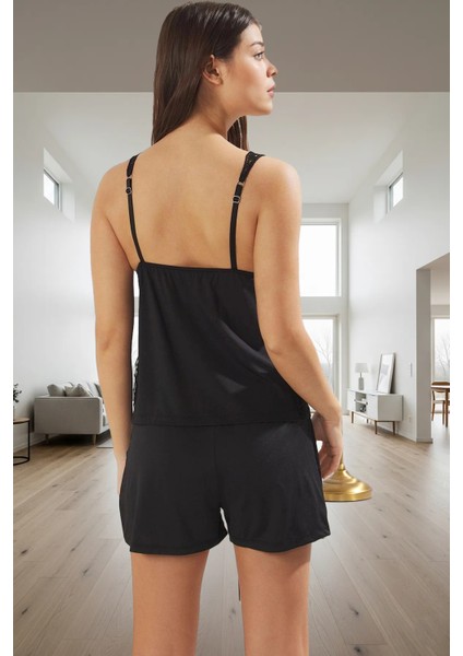 2'li Dantelli Viskoz Pijama Takımı Şortlu ve Kolsuz Tasarım Profesyonel Görünüm modelleri