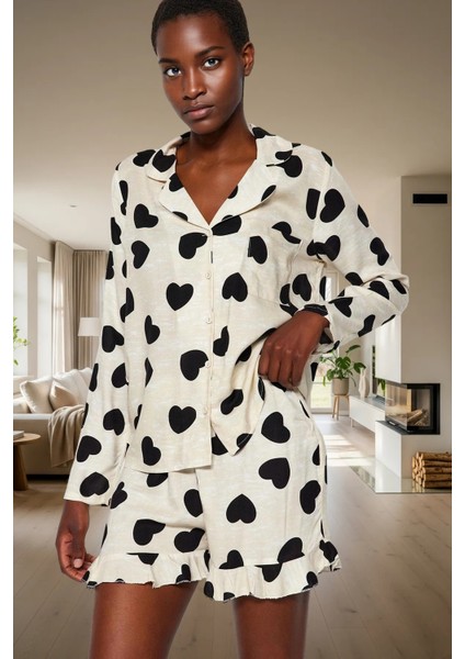 Kalpli Desenli Viskon Dokuma Pijama Takımı Homewear Konforu Dayanıklı Malzeme Mükemmel Uyum fiyatları