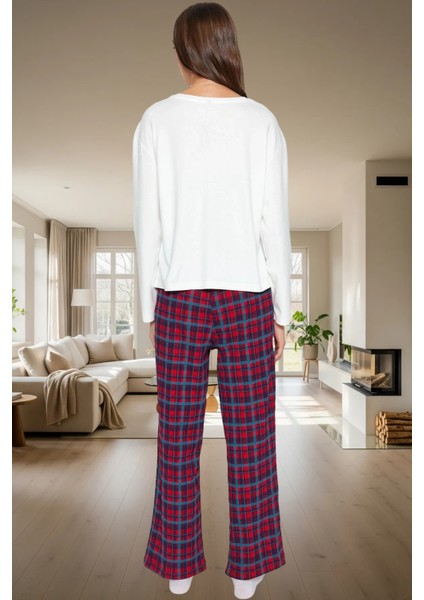 Örme Kaşkorse Pijama Takımı Cep Detaylı Ekoseli %100 Pamuk Rahat Kullanım Zarifane Tasarım