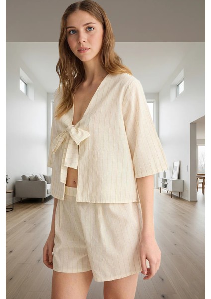 Yazlık Çizgili Pamuk Pijama Takımı Homewear Koleksiyonu Rahat Kalıp Mükemmel Uyum fiyatları