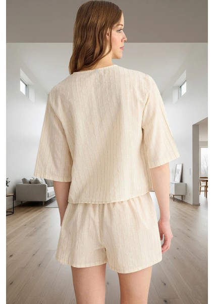 Yazlık Çizgili Pamuk Pijama Takımı Homewear Koleksiyonu Rahat Kalıp Mükemmel Uyum modelleri
