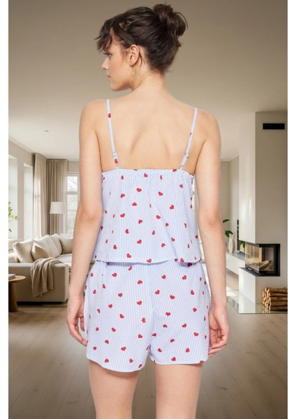 Çizgili Kalpli Pijama Takımı Viskon Kumaştan Rahat Ev Giyim Seti Yüksek Kalite Zarifane Tasarım modelleri