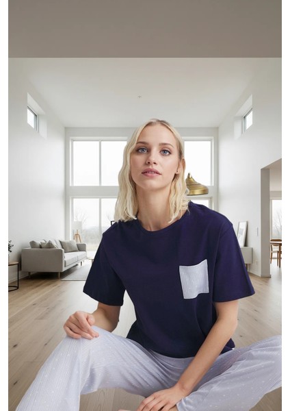 Ilkbahar Sonbahar Homewear Pijama Takımı Pamuklu Cepli ve Regular Konforlu Kesim
