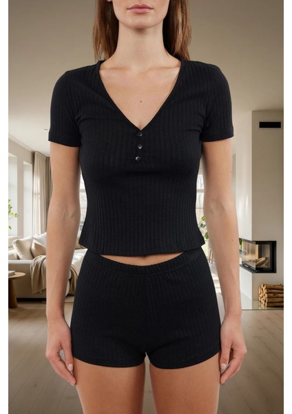 Rahat ve Şık Örme Pijama Takımı Pamuk Polyester Kısa Kollu Yaz Mevsimi Uzun Ömürlü