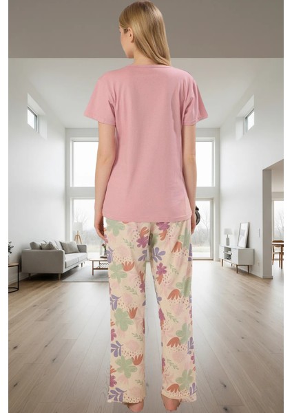 Pamuklu Çiçekli Pijama Takımı Renk Regular Kalıp Boru Paça Şık Görünüm Konforlu Kesim fiyatları