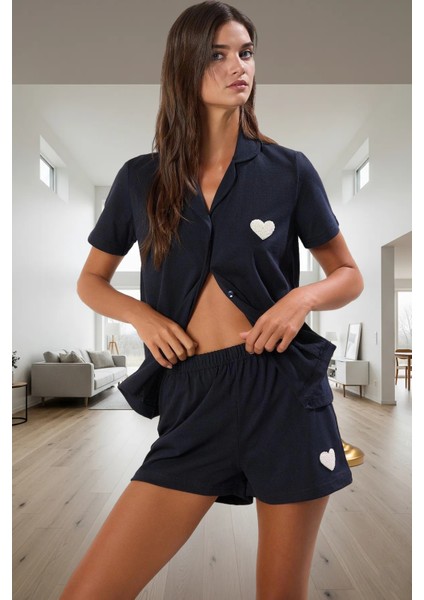 Yazlık Kadın Pijama Takımı; Kısa Kol Gömlek Boru Paça Şort %60 Polyester %40 Pamuk Özel Tasarım
