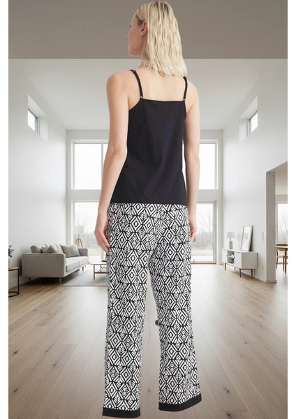 Ince Askılı V Yaka %100 Pamuklu Etnik Desenli Pijama Takımı Homewear Özenle Seçilmiş Uzun Ömürlü modelleri