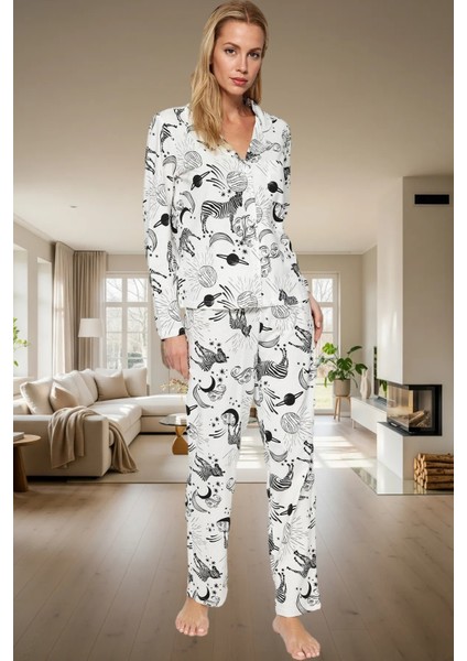Zebra Desenli Örme Pijama Takımı %100 Pamuk Konforu Modern Stil Rahat Kullanım ve Şık fiyatları