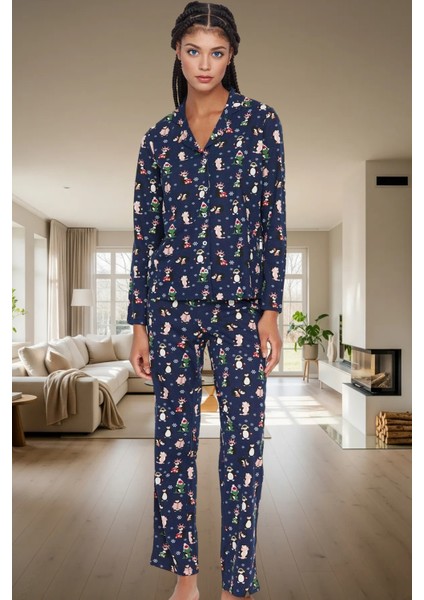 Penguen Desenli Örme Pijama Takımı %100 Pamuk Kışlık Konfor Günlük Kullanım Için Yüksek Kalite