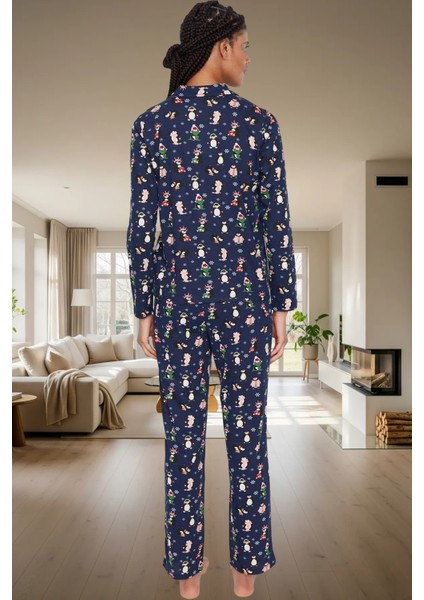 Penguen Desenli Örme Pijama Takımı %100 Pamuk Kışlık Konfor Günlük Kullanım Için Yüksek Kalite modelleri