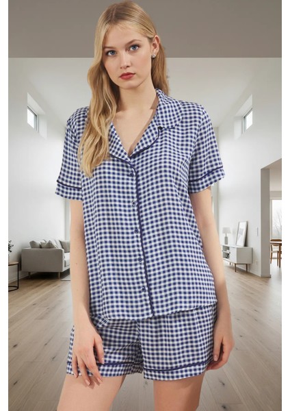 Viskoz Pijama Takımı Ekoseli Şortlu Kısa Kollu Rahat Özenle Seçilmiş Yüksek Kalite fiyatları