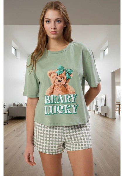 Kısa Kol Regular Kalıp %100 Pamuk Homewear Ayıcıklı Pijama Takımı Seçkin Malzeme Şık Görünüm