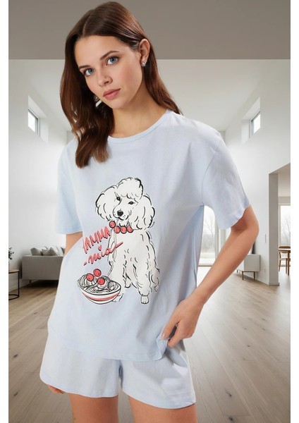 Rahat ve Şık Homewear Köpek Desenli 2'li Pamuklu Pijama Takımı Günlük Kullanım Için Modern Stil fiyatları