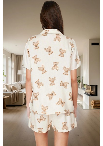 Ayıcıklı Viskoz Pijama Yazlık Rahat Şortlu 2'li Takım Ev Giyim Özel Tasarım Yüksek Kalite modelleri