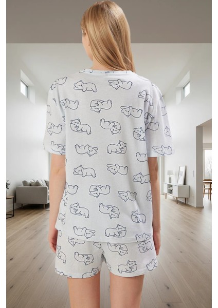 Homewear %100 Pamuklu Rahat Pijama Takımı Kedili Desen Kullanım Dayanıklı Malzeme