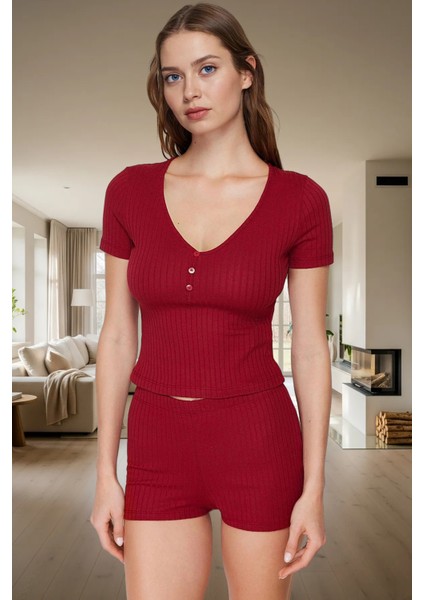 2'li Pijama Takımı Nefes Alan Pamuk Polyester V Yaka Regular Fit Yazlık Mükemmel Uyum modelleri