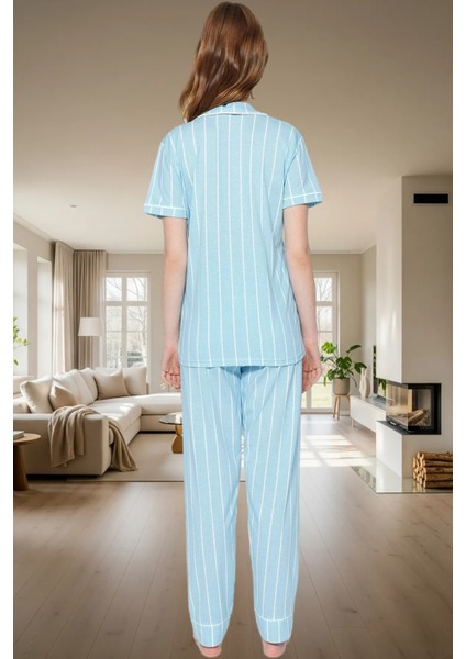 Çizgili Homewear Pijama Takımı Pamuk ve Polyester Karışımı Yüksek Kalite Mükemmel Uyum modelleri