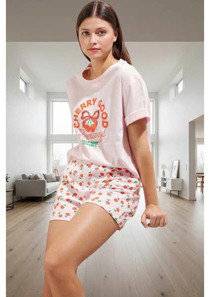 Yazlık %100 Pamuklu Homewear Pijama Takımı Şort ve Tişört Modern Stil Yüksek Kalite