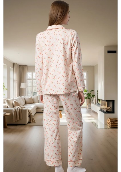 Kışlık Homewear %100 Pamuk Örme Pijama Takımı Çiçekli Desen Uzun Ömürlü Seçkin Malzeme modelleri