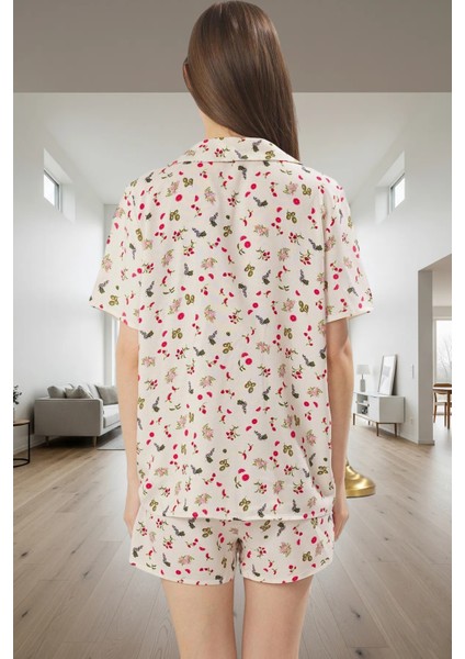 Rahat Yazlık Pijama %100 Viskon Çok Çiçek Desenli Şortlu Shally Dokuma Şık Görünüm