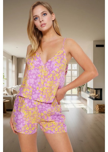 Rahat ve Şık Yazlık Pijama Takımı Çiçek Desenli Viskon Atlet Şort Dayanıklı Malzeme fiyatları