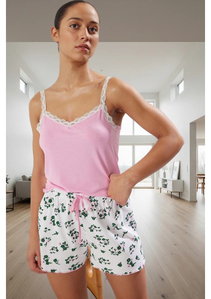 Örme Viskoz Pijama Takımı Kolsuz Çiçek Desenli Yüksek Kalite Rahat Kullanım Uzun Ömürlü fiyatları