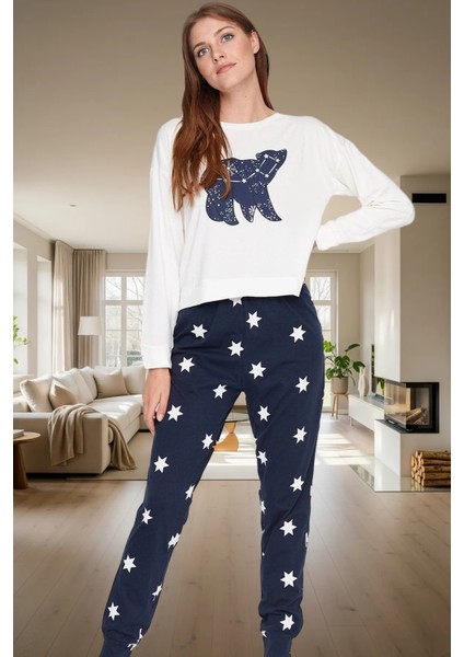 Pamuklu Pijama Takımı Yıldız Desenli Rahat ve Şık Uzun Paça Kış Mevsimi Premium Kalite