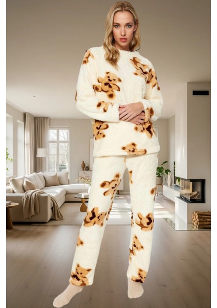 Yumuşak Wellsoft Kumaş Ayıcıklı Pijama Takımı Çok Kışlık Kaliteli Işçilik Şık Görünüm fiyatları