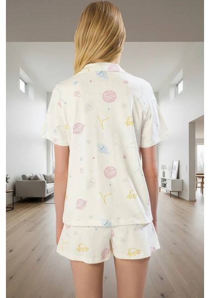 Yazlık %100 Pamuk Örme Pijama Takımı Galaksi Desenli Renk Regular Kalıp Günlük Kullanım Için modelleri