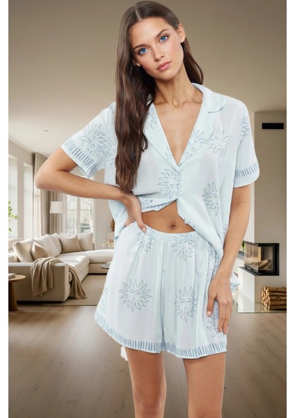 Şortlu Pijama Takımı Yumuşak Viskon ve Güneş Desenleri Özenle Seçilmiş Konforlu Kesim fiyatları