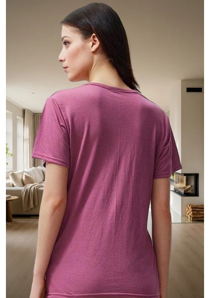 Rahat Kalpli Desenli Pijama Takımı Polyester Viskoz Örme Kumaş Ilkbahar Sonbahar Trend Tasarım modelleri
