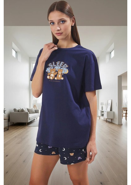 Yazlık %100 Pamuk Kadın Pijama Takımı Ayıcık ve Galaksi Baskılı Zarifane Tasarım Özenle Seçilmiş fiyatları