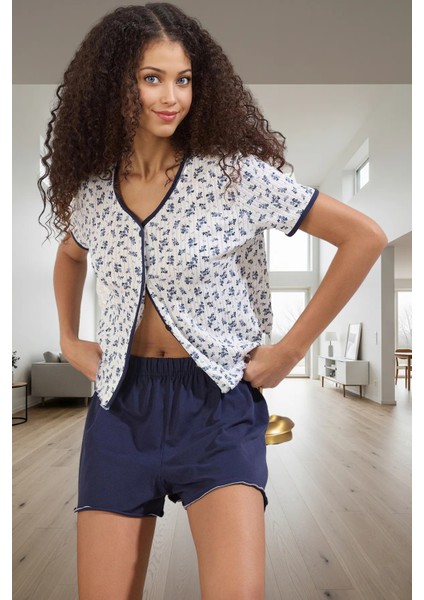 Homewear Koleksiyonu Rahat Örme Pijama Takımı Pamuklu Çiçekli Profesyonel Görünüm