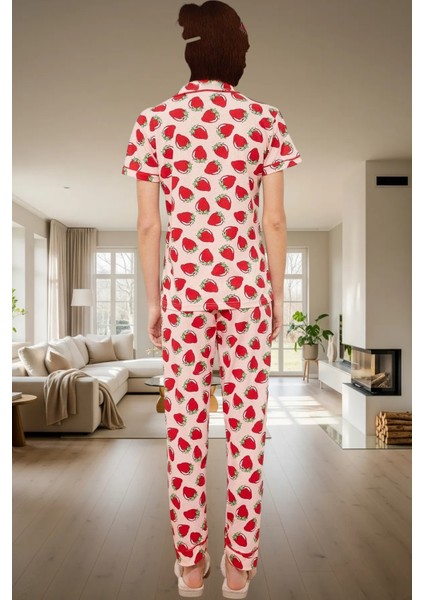 3'lü Çilek Desenli Ipliği Boyalı Pijama Takımı Rahat ve Şık Uyku Deneyimi Dayanıklı Malzeme modelleri