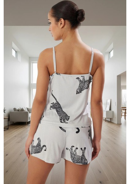 Rahat Kalıp Pijama Takımı Hayvan Desenli Örme Kumaş Boru Paça Zarifane Tasarım modelleri