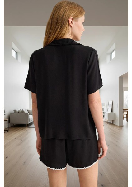 Rahat Viskon Pijama Takımı Şerit Detaylar Yazlık Homewear ve Şık Özenle Seçilmiş modelleri