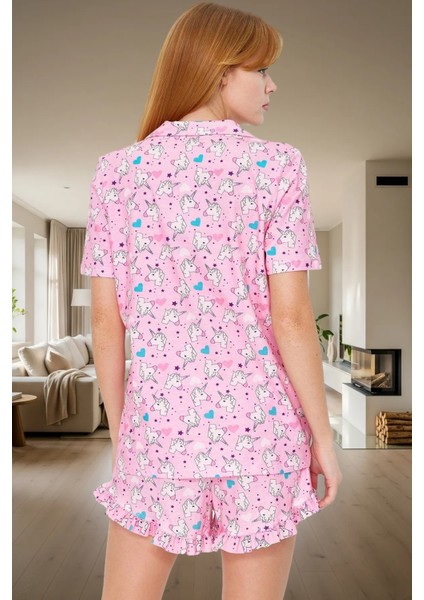 Yazlık Pamuklu Pijama Unicorn Desenli Regular Kalıp Kısa Kollu Dayanıklı Malzeme Özel Tasarım modelleri