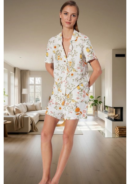 Örme Kumaş Çok Çiçek Desenli 2 Parça Pijama Takımı Yaz Için Kaliteli Işçilik Trend Tasarım